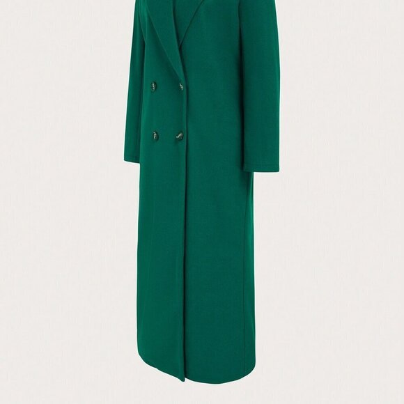 Green Casual Women's Plain Double-Breasted Long Sleeve Long Coat - Picture 3 of 8